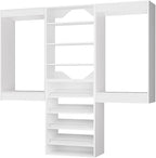 ROOMTEC Modular Closet System, 90" Wall Mounted Closet Organizer with Hanging Rods and Shoe Shelf, Wooden Tower for Walk-In Closets, Wardrobe Storage Kit, White