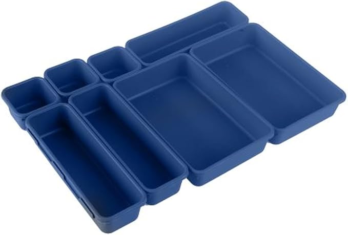 Oggi 40 Pack Interlocking Drawer Organizers & Storage Bins -Bathroom, Office, & Kitchen Organization, Containers for Organizing, Multiple Sizes, Blue