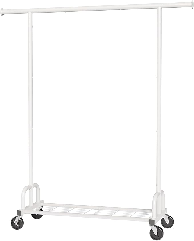 Clothes Rack - Large-Capacity Clothing Racks for Hanging Clothes with Lockable Wheels, Space-Saving Metal Coat Rack for Bedroom, Laundry Room, Entryway, 45.6" x 16.9" x 59", White