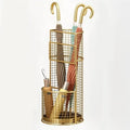 Metal Hollow Drain Rack, Freestanding Umbrella Stand Rack, Umbrella Stand with Water Tray, Multipurpose Umbrella Holder for Entrance, Office(Gold)