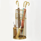 Metal Hollow Drain Rack, Freestanding Umbrella Stand Rack, Umbrella Stand with Water Tray, Multipurpose Umbrella Holder for Entrance, Office(Gold)