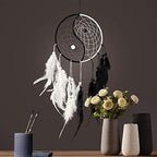 Yahpetes Dream Catcher 19.7" Feather Chandelier Ornaments Handmade Indian Wall Decoration Interior Rearview Pendant Charm Car Hanging with Feathers Beads (Black and White)