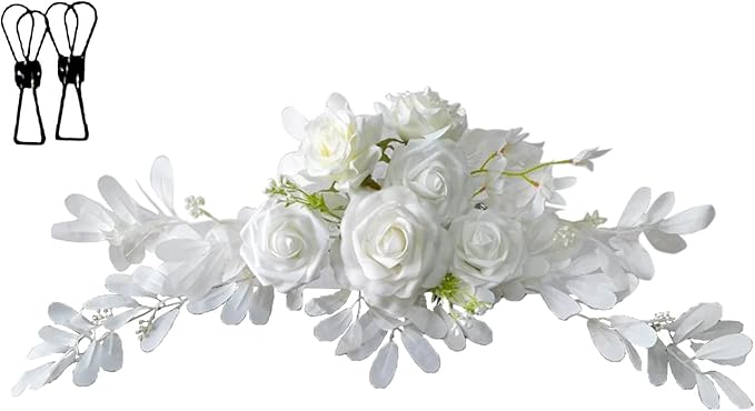 Wnvivi Artificial Flower Swag,Wedding Arch Flowers,Rose Swag Arch Swag Lintel Floral for Wedding Ceremony,Front Door,Centerpiece Decor-White