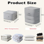 Ultra Space Saving Self Compression Organizer, 3-Layer Zipper Large Capacity Storage Bag, Thick Satin Fabric Heavy Duty Bags for Comforters Blankets Bedding Duvet (Gray, X-Large, 2PCS)
