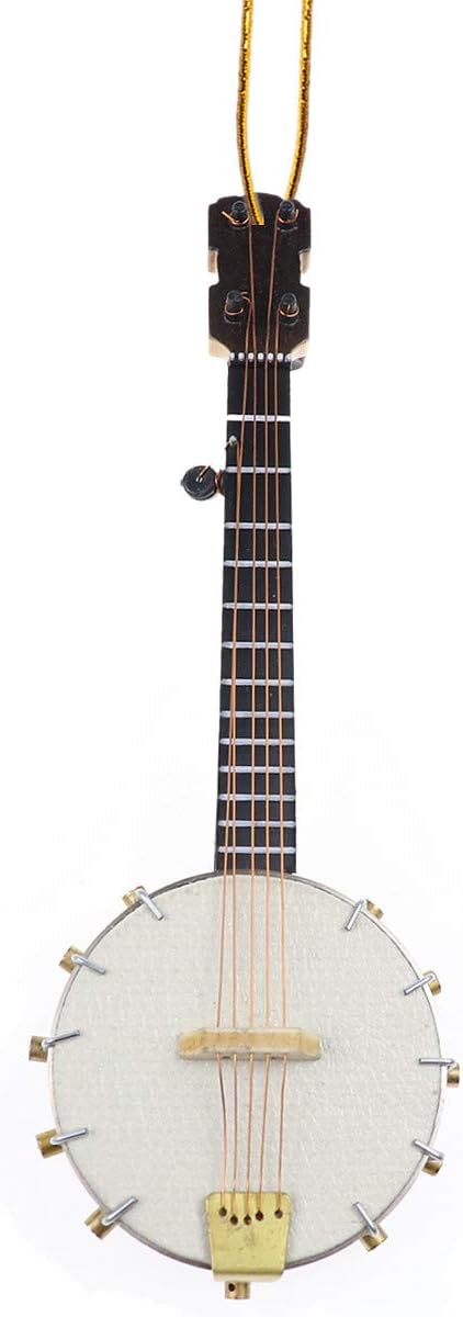 Wooden String Miniature Banjo Hanging Ornament Mini Musical Instrument Replica Holiday Tree Home Decoration Display Ornament (5.51" Banjo)