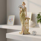 Comfy Hour 13" Glamour Elegance Victorian Art Figurine, Camille Lady with Fan Statue, Roaring 20s Art Deco Style Home Decor Accent, Polyresin Artisan Crafted Sculpture, 1 Unit (Gold)