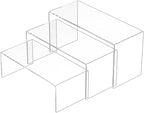 Sezanrpt 8.5x9x9.5 Inch Acrylic Risers Display Stands 3pcs, Rectangular Display Risers 3 Steps, Clear Acrylic Stand for Brand Store, Retails
