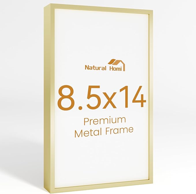 8.5x14 Aluminum Metal Picture Frame,Tempered Glass Gold Photo Frame 8.5x14 for Family Photo,Posters,Art,Document to Wall Mount Horizontally or Vertically