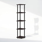 Furinno Turn-N-Tube Storage Shelves, 5-Tier Book Shelf, Corner Shelf, Toolless Open Shelves, for Organization and Storage, Living Room, Home Office, Hallway, Bedroom, Dark Walnut