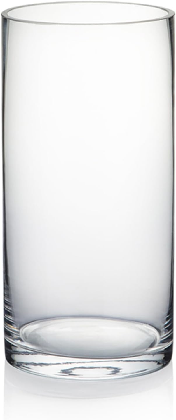 WGVI Quality Thick Weighted Clear Cylinder Glass Vases, 4" W x 8" H, Flower Arrangement Floating Candle Holders Wedding Centerpieces Terrarium Planter Floral Pen Brush Storage Container, 1 Piece