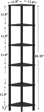 VIMBER Corner Shelf, 6-Tier Corner Bookshelf, Industrial Corner Ladder Shelf, DIY Storage Shelves, Modern Display Shelf for Living Room, Bedroom, Kitchen, Home Office, Black UJSJ004B