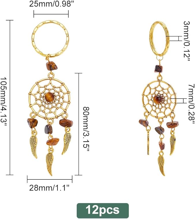 PH PandaHall 12pcs Dream Catcher Keychain Stone Key Chains Crystal Quartz Gemstone key Rings Feather Key Chain Dream Catcher Keyring Lucky Decor for Bag Home Hanging Ring Ornaments Car Pendant