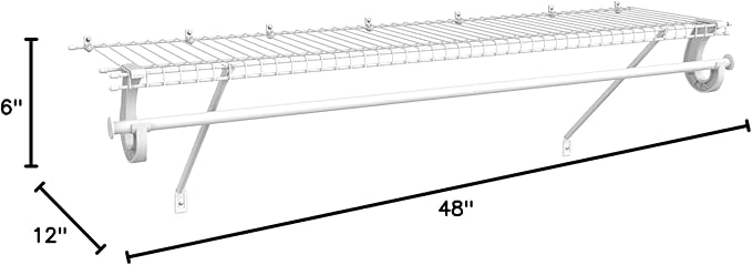 ClosetMaid 5631 SuperSlide Ventilated Shelf Kit with Closet Rod, 4-Foot x 12-Inch, White