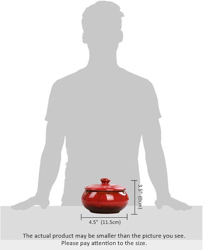 Lependor Ceramic Ashtray with Lids, Windproof, Cigarette Ashtray for Indoor or Outdoor Use，Ash Holder for Smokers,Desktop Smoking Ash Tray for Home Office Decoration- Red