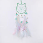 Pretty Jolly Green Cat Kids Dream Catcher Wall Decor Pompom Feather Baby Dreamcatcher Handmade Children Dream Catcher Home Décor Wall Hanging for Nursery Bedroom Boys Girls Birthday Gift-25.6in