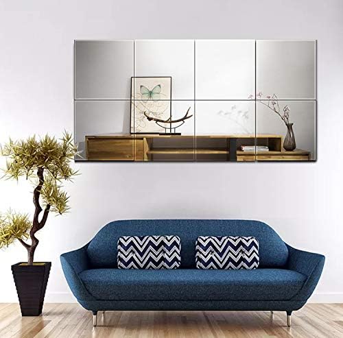 Ruomeng Full Length Mirror Tiles - 12 Inch x 8Pcs Frameless Wall Mirror Full Body Mirror for Home Gym Vanity Bedroom, Living Room