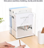 Acrylic Magazine Holder, 2 PCS File Magazine & Book Storage Rack for Office Desk, Clear Book Organizer with 3pcs Silicone Automatic Bookmarks