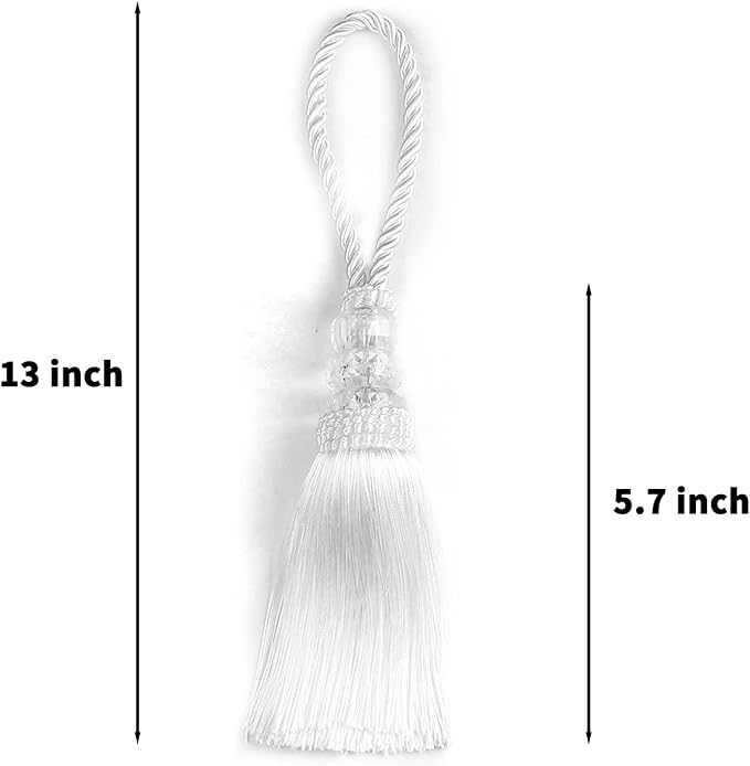 2 Pack Gold and Silver Tassel Key Tassel with Loops, Large Handmade Tassel Craft, DIY Accessories for Home Decoration (White, 2)