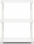 Furinno Turn-S-Tube Storage Shelves, 3-Tier Book Shelf, Corner Shelf, Toolless Open Frame Standing Shelves, for Organization and Storage, Living Room, Garage, Home Office, White