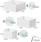 Drawer Organizer Clothes Set of 12 White-Grey - Dresser Organizer For Nursery, Bedroom, Closet - Perfect Baby Clothes Organizer and Storage & General Nursery Organization or Dresser Drawer Organizers
