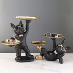 Cool Resin Dog Statue with 2 Trays and Cute Glasses Black French Bulldog Figurine Ornaments Animal Sculptures Home Decor Anniversary Thanksgiving Christmas Birthday Gifts