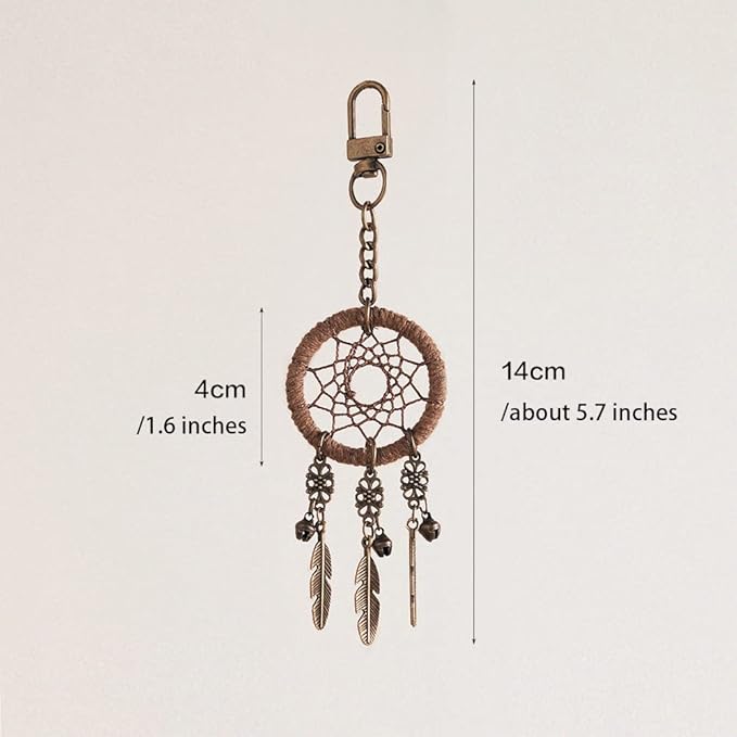 Miamor Retro Style Small Brown Dream Catcher Keychain With Little Bells Purse,Backpack or Bag Hanging ornament Accessories