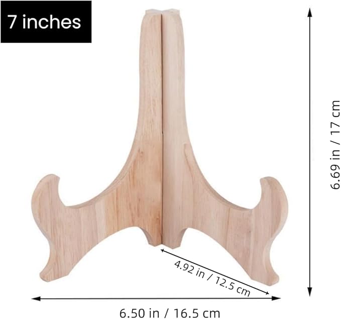 RTeng 2 Pack Wooden Display Stand for Sculptures | Plate and Stone Holder | Decorative Support Rack – Stylish Wooden Stands for Display, Plate Stands, Picture Frame Stand (5”, 6”, 7”) (7 Inch)