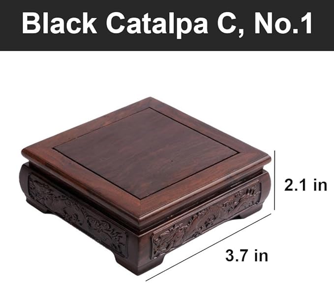 GOLDY&WENDY Chinese Solid Wood Pedestal Stand Square Black Catalpa Display Risers Base with Carved Handcrafts