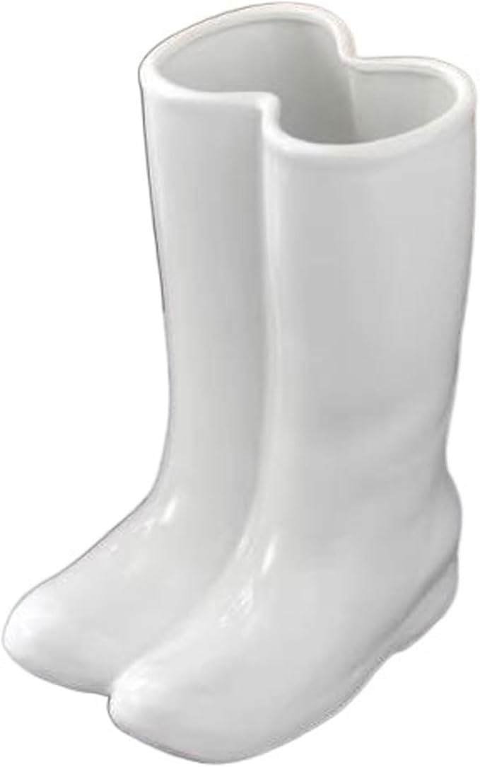 GLigeT Umbrella Stand Holder, Creative Boots Shape, Porcelain Ceramic, White