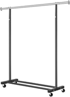 Clothes Rack, 130LB Capacity Heavy Duty Clothing Rack with Wheels and Bottom Shelf, 52.17 Inch Rolling Racks for Hanging Clothes, Coats, Shirts, Sweaters, Skirts, Dress, Black