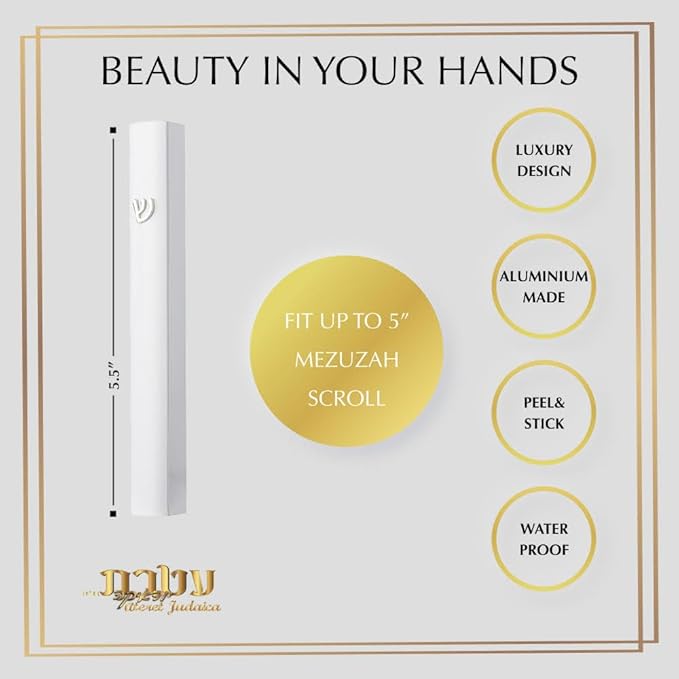 5 Pack Modern Aluminum Waterproof Mezuzah Case, Made in Israel, Fit up to 5" / 12cm Mezuzah Scroll, Easy Peel and Stick (Scroll Not Included)