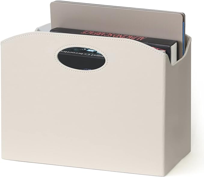 EZDeco Magazine Holder Foldable Magazine Rack Floor PU Leather File Holder Newspaper Book Storage Magazine Basket Document File Folder Organizer for Office Home (Off-White)