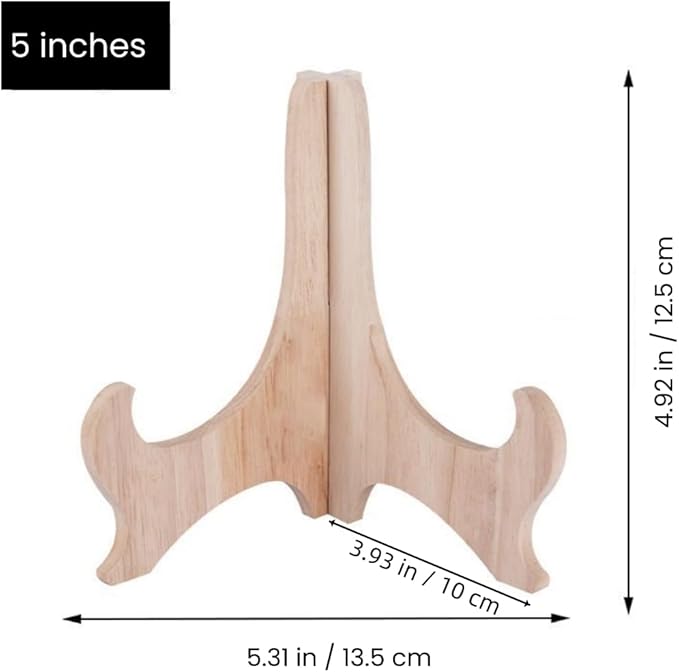 RTeng 2 Pack Wooden Display Stand for Sculptures | Plate and Stone Holder | Decorative Support Rack – Stylish Wooden Stands for Display, Plate Stands, Picture Frame Stand (5”, 6”, 7”) (5 Inch)