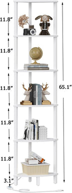VIMBER Corners Shelf with LED Light, 6-Tier Corner Bookshelf, Industrial Corner-Ladder Shelf, Modern Display Shelf for Living Room, Bedroom, Kitchen, Home Office, Sturdy Frame, White UJSJ002W