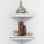 AHDECOR White Corner Shelves, Stylish Wall Mounted Corner Shelf for Space-Saving Storage in Living Room, Bedroom, and Office, Set of 2