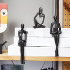 Prettidecor Gold Home Decor Thinker Statue Accents, Set of 3 Thinker Sculptures Office Decor Modern Abstract Resin Decoration on Shelf Table Desk for Living Room Office Bedroom (Black, Small)