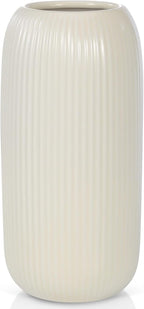 Ceramic Vase for Flowers – Modern Small Ribbed Textured Flower Vase for Home Decor, Pampas Grass, Decorative, Farmhouse, Coffee Table, Kitchen Centerpieces, Bookshelf and Home Living (Beige)