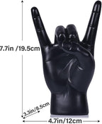 QIANLING 7.7" Black Resin Rock On Hand Gesture Statue - Rock Culture Music Lovers' Decorative Tabletop Sculpture for Bookshelf, Desk & Mantel Decor in Home or Office, Modern Symbolic Figurine