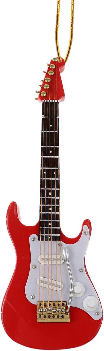 Wooden String Miniature Electric Guitar Hanging Ornament Mini Musical Instrument Replica Holiday Tree Home Decoration Display Ornament (5.49" Electric Guitar)