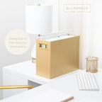 BLU MONACO | Magazine Holder Wooden Gold Basket | Vertical File Organizer for Floor or Bathroom | Narrow Decorative Storage Rack with Handles