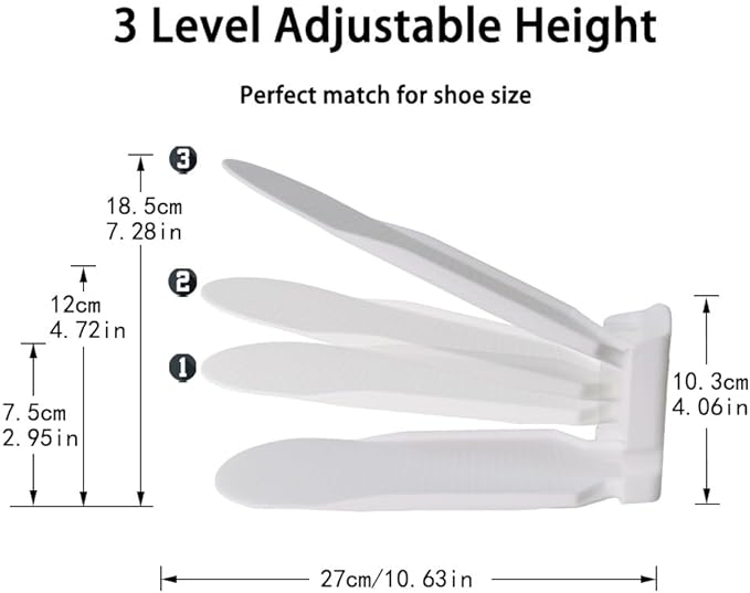 Shoe Stackers Space Saver, Adjustable Double Layer Stack, Holder for Closet Organization (White, 10 Pack)