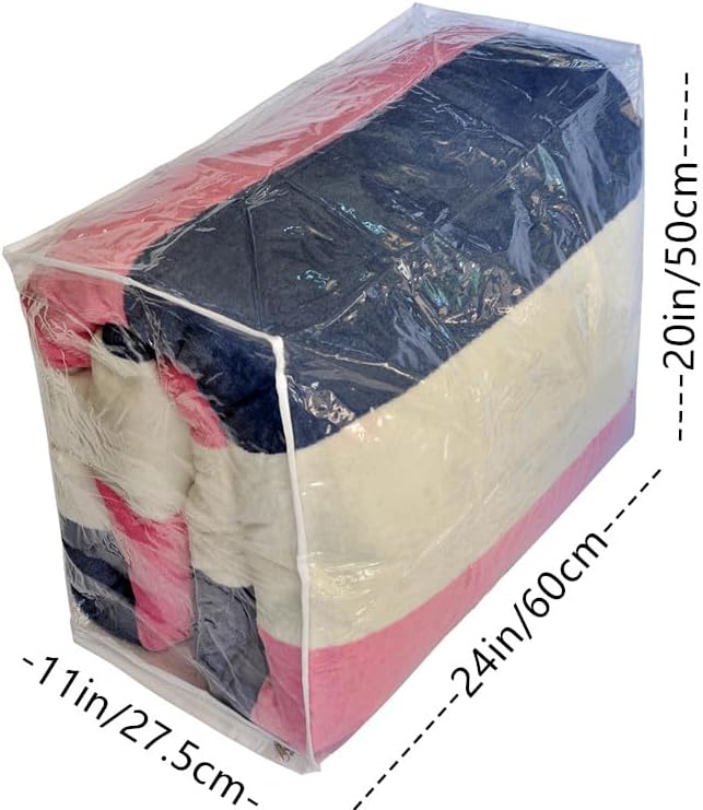 Clear Vinyl Storage Bags with Zipper 24x20x11 Inch, Clothes Bag Organizer, Space Saver PVC Comforter Clear Storage Bags for Blanket, King Size Pillows Storage,Linen Storage (6 Pack)
