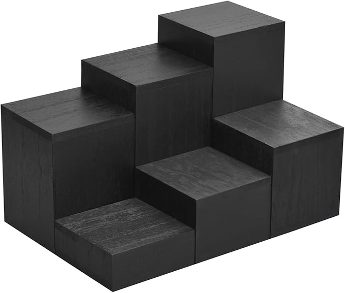 MOOCA Wooden 6 Pcs Square Risers for Display Jewelry and Accessories Display Stand Wooden Risers For Jewelry Figurine, Black Color