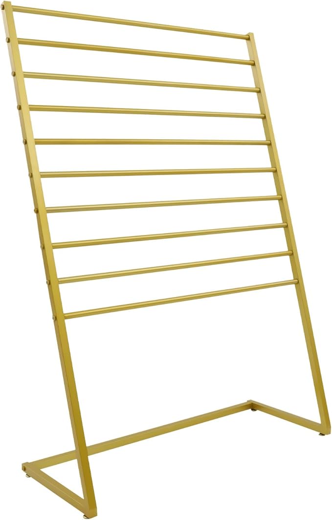 Scarf Organizer, Metal Hijab Organizer, 10 Tier Scarf Holder Hanger for Multiple Scarves, Freestanding Hijab Stand Belt Pants Hanging Rack for Home, Commercial, Clothing Store (Gold, 100cm)