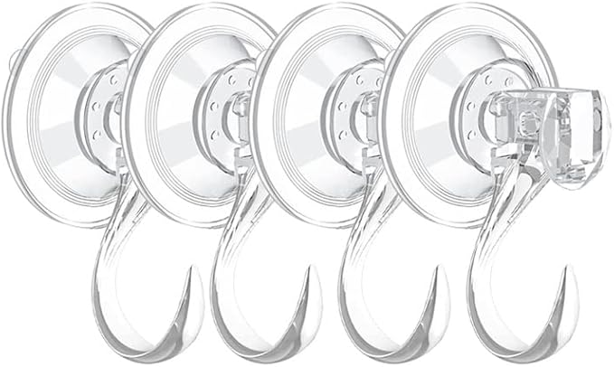 4 pack Suction Cup Heavy-Duty Hook，Large Clear Reusable Wreath Vacuum Hook，use for Windows Tiles Glass Smooth Doors and Mirrors to Hang Bags Coats Umbrellas kitchenware and Christmas Wreaths