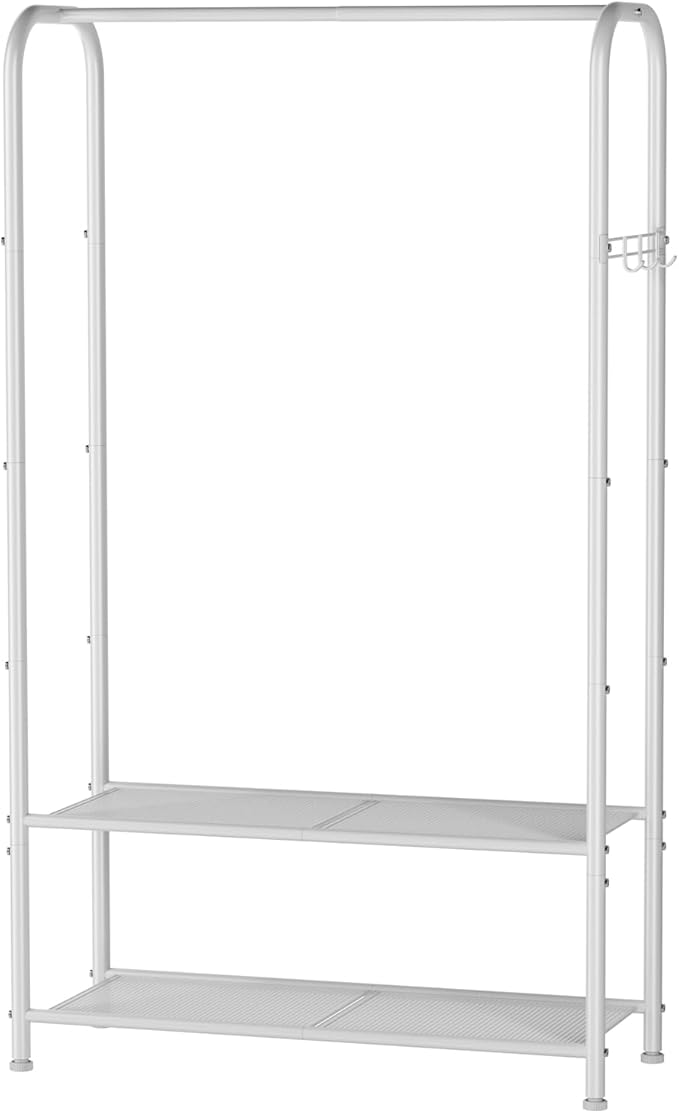 Clothes Garment Coat Rack Drying Clothing Racks Metal Freestanding for Hanging Clothes Portable Closet for Laundry Bedroom White