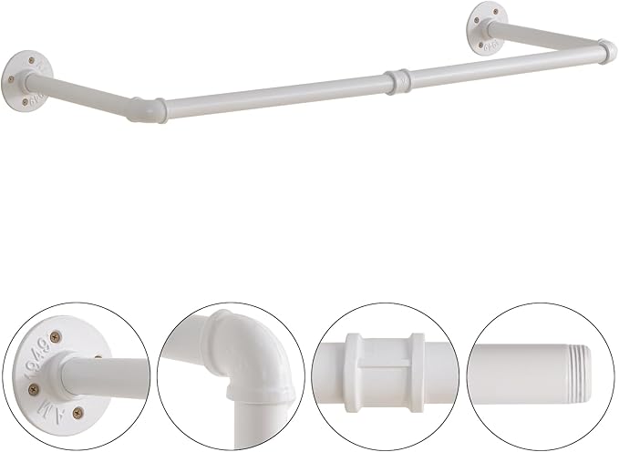 IBUYKE Industrial Pipe Clothes Rack Set of 2, 37 Inch Wall Mounted Clothing Rack, Space-Saving Hanging Closet Rod, Heavy Duty Multi-Purpose Garment Rack for Closet and Laundry Room, White TYJ001W-2