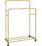 AT-VALY Double Rod Clothing Rack with wheels,Garment Rack for Hanging Clothes,Multi-functional Bedroom Clothes Rack (Gold)