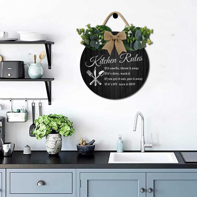 Retro Kitchen Decor,Kitchen Rules Rustic Round Wooden Sign,For Home, Office, Store Or Restaurant