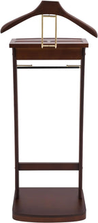 Freestanding Wood Mens Valet Stand with Drawer, Clothes Butler with Base, Suit Hanger Rack for Office Living Room Bedroom
